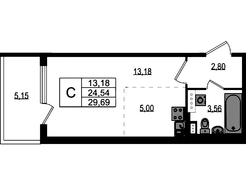 Квартира студия 24.54 м², 2/4 эт., ЖК «Любоград в Стрельне»